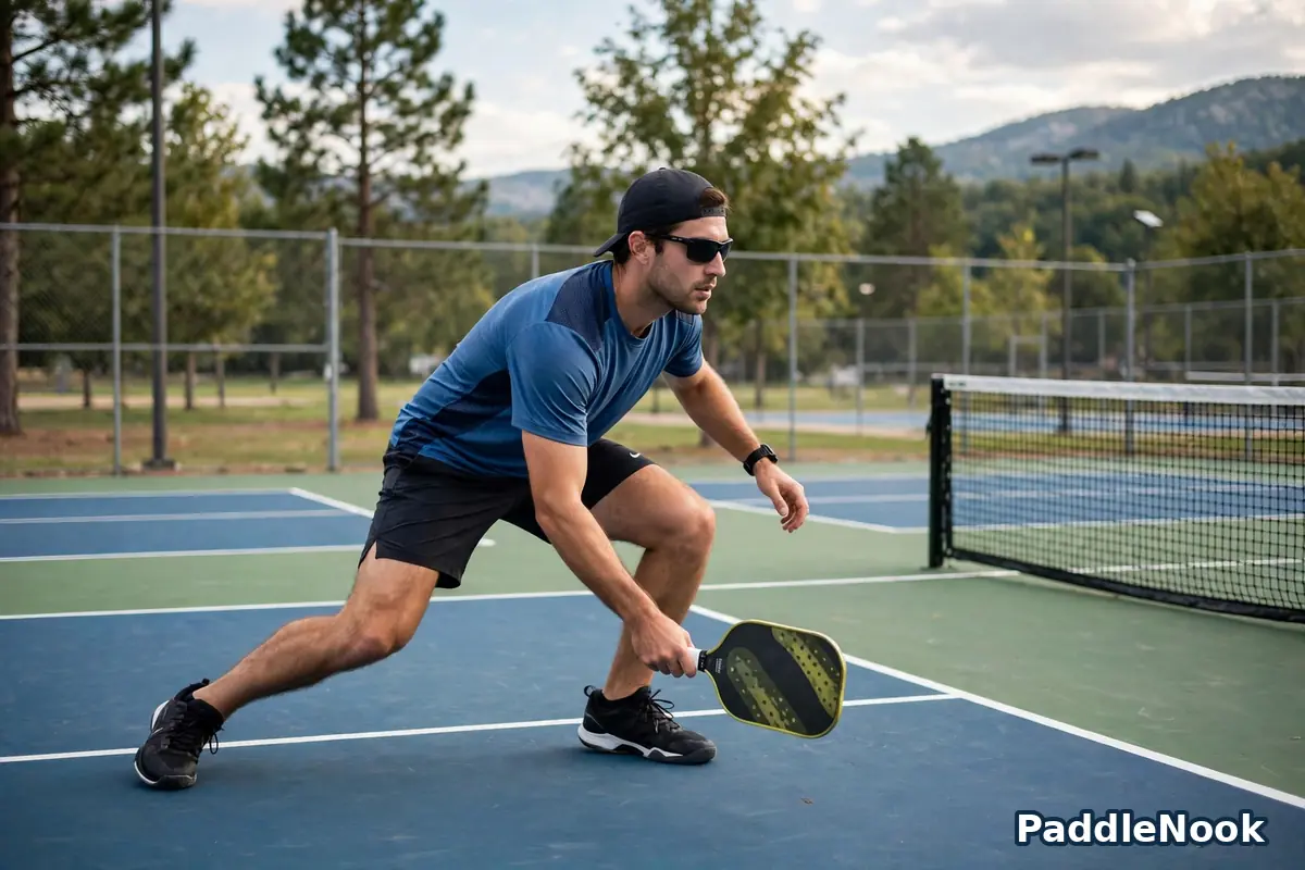 Fast pickleball player moving sideways in court shoes