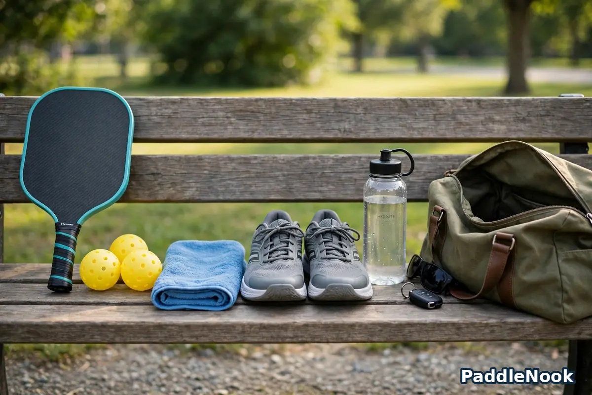 Pickleball gear laid out neatly ready to pack in a bag