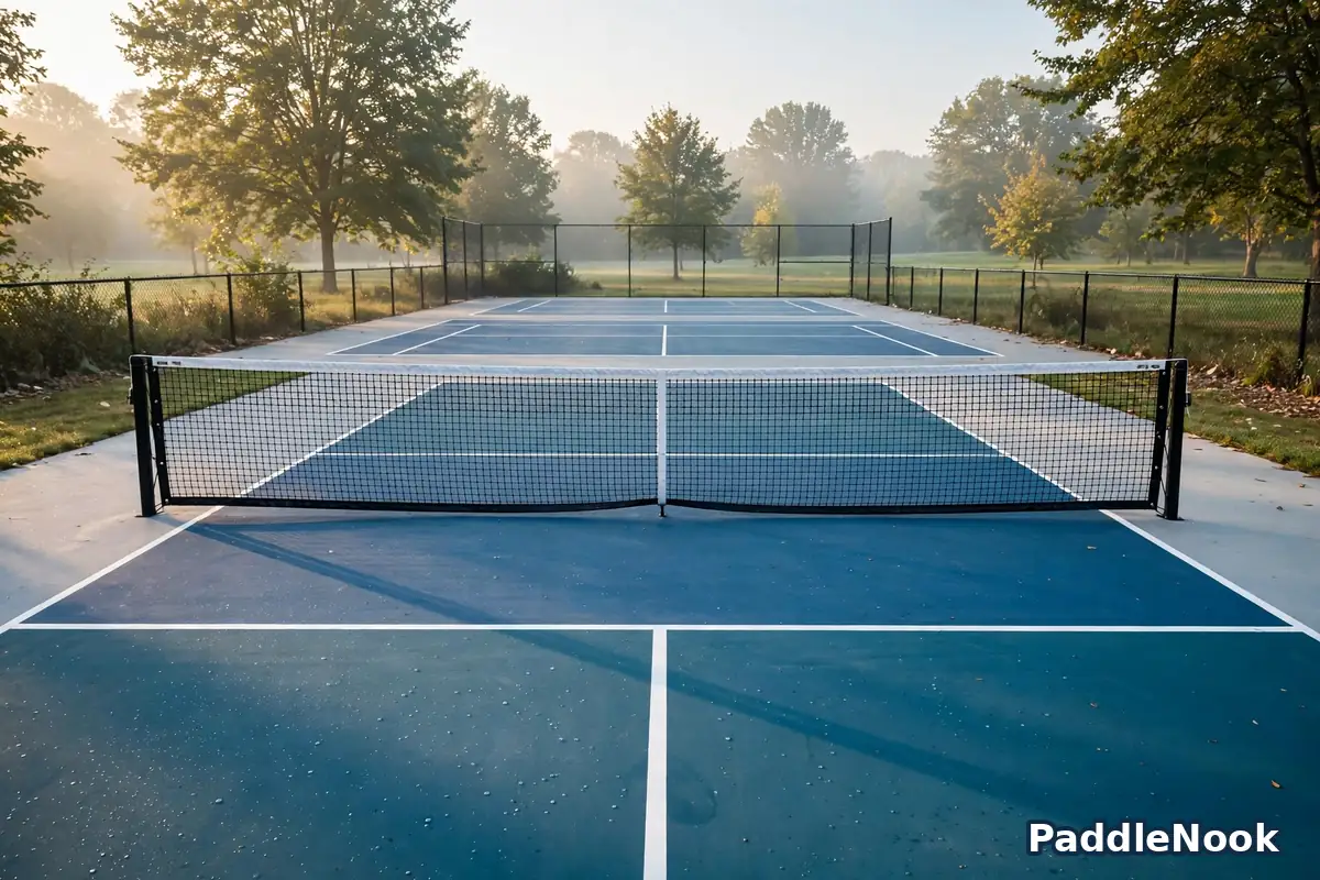 Pickleball kitchen zone near the net with painted court lines