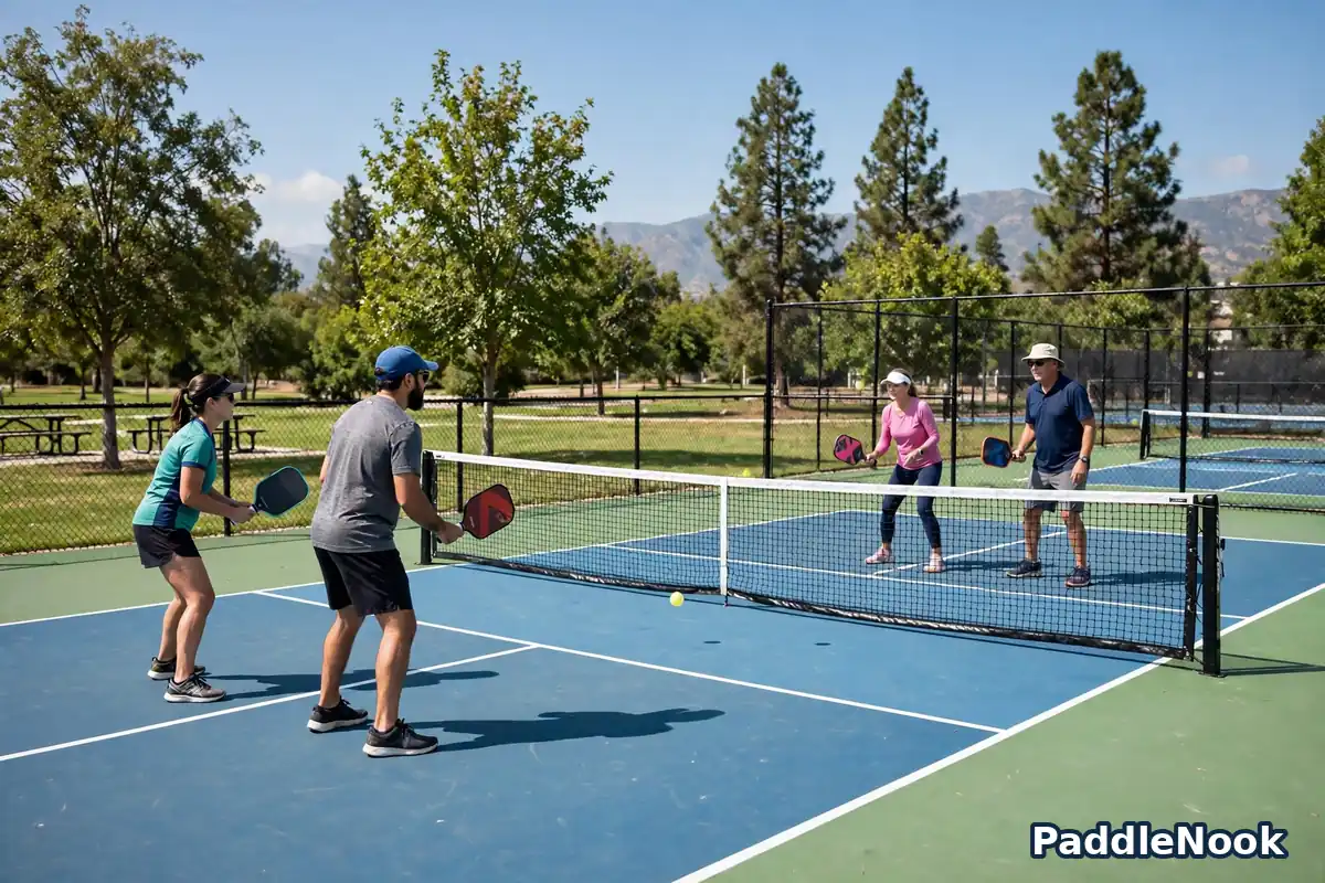 Players at the pickleball kitchen line during a soft rally